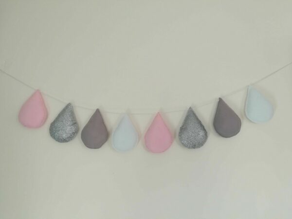 Sparkly Glitter Raindrops Felt Banner Bunting Garland Nursery Room Decoration - product image 2