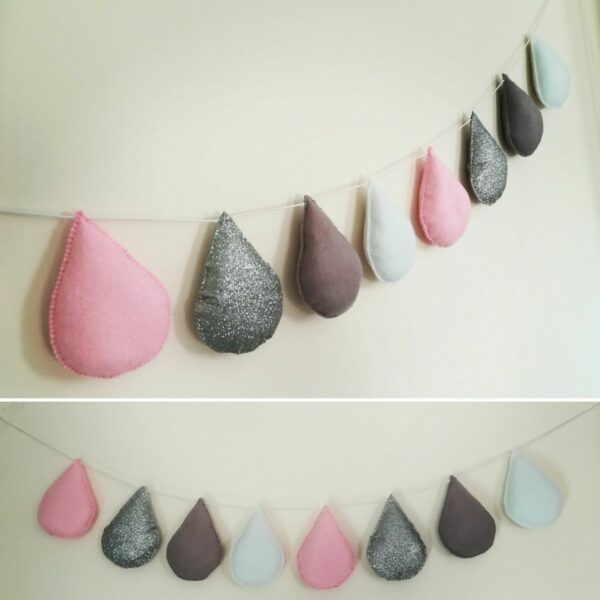 Sparkly Glitter Raindrops Felt Banner Bunting Garland Nursery Room Decoration - main product image