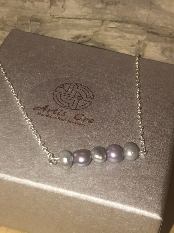 5 cultured Pearl bar necklace Lilac Grey sterling 17” - main product image