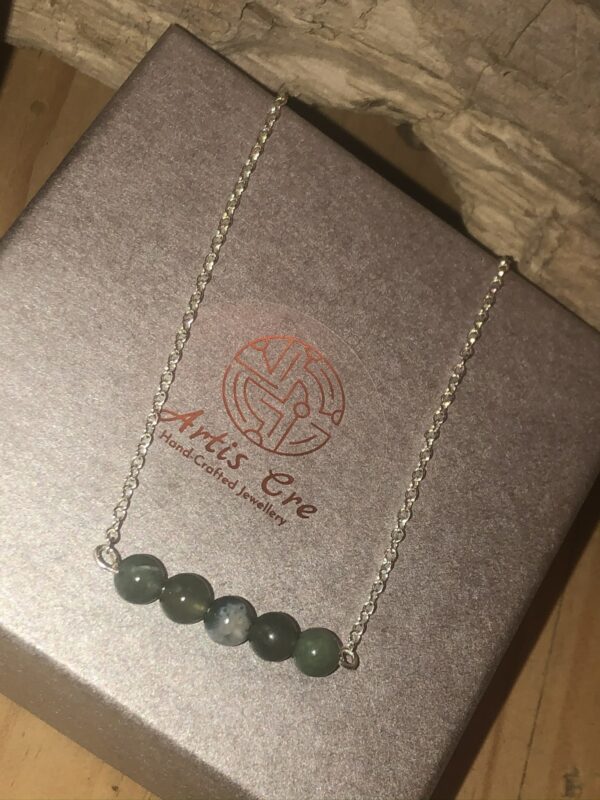 5 stone round Natural Moss Agate greens Irish made sterling 17” necklace - product image 3