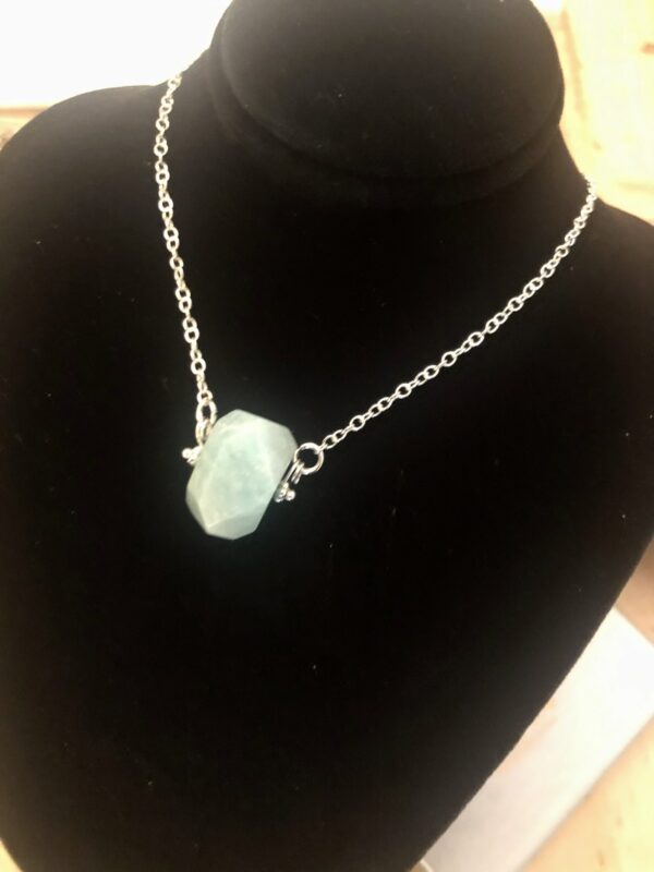 Genuine Amazonite Faceted gemstone pendant 21ct approx sterling silver fittings and 18” chain - product image 2