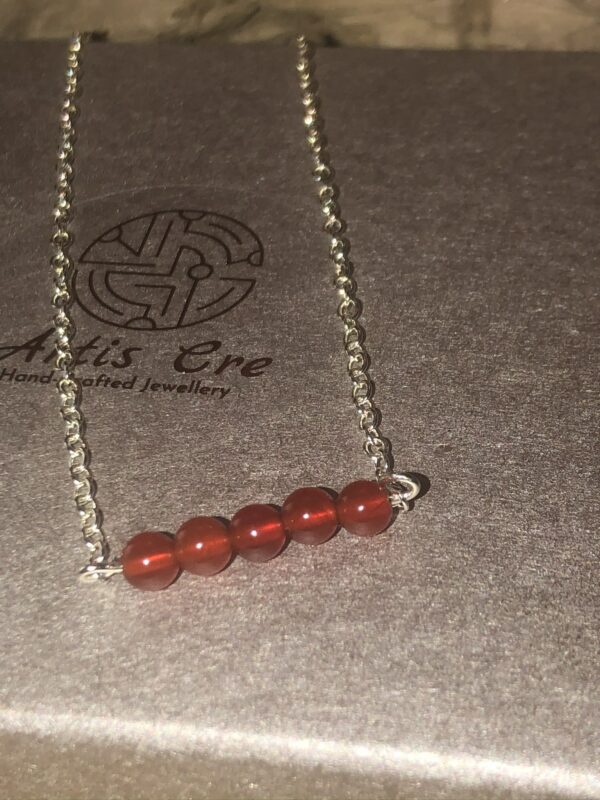 Red natural Carnelian gemstone 5 stone bar necklace sterling 17” - product image 3