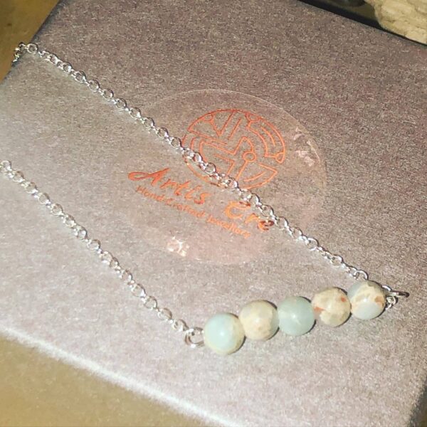 5 snakeskin jasper natural gemstone bar necklace sterling 17” blue cream red - main product image