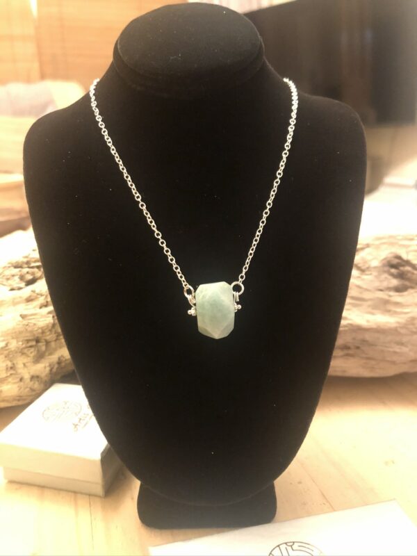 Genuine Amazonite Faceted gemstone pendant 21ct approx sterling silver fittings and 18” chain - product image 4