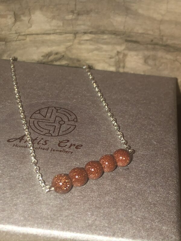 5 round Goldstone bar necklace sterling reddish brown copper 17” - main product image