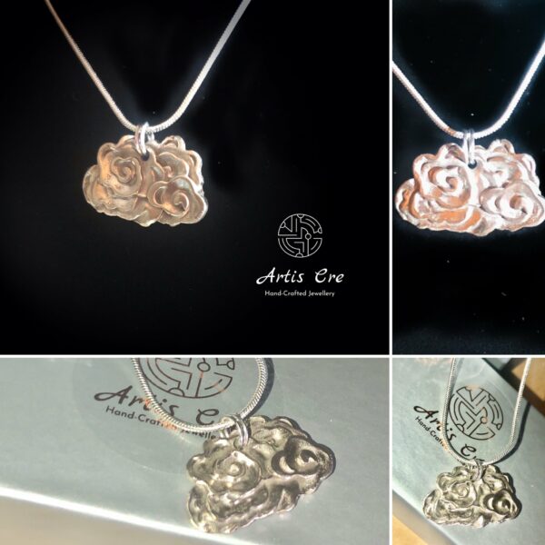 Handcrafted Sterling White Bronze swirling clouds Pendant 16” silver chain - main product image
