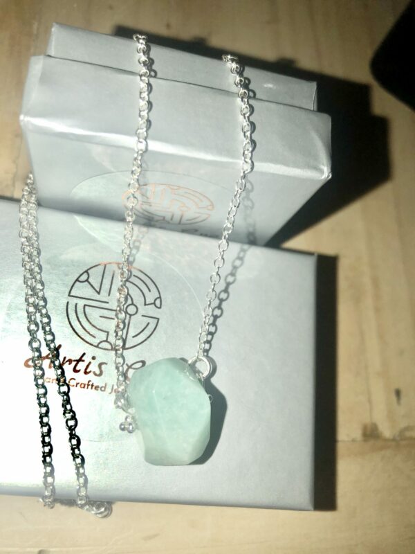 Genuine Amazonite Faceted gemstone pendant 21ct approx sterling silver fittings and 18” chain - product image 3