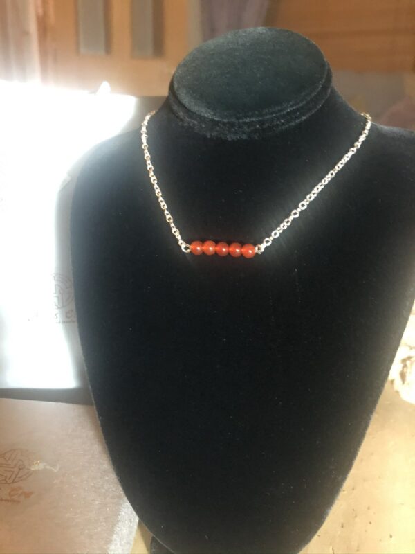 Red natural Carnelian gemstone 5 stone bar necklace sterling 17” - product image 2