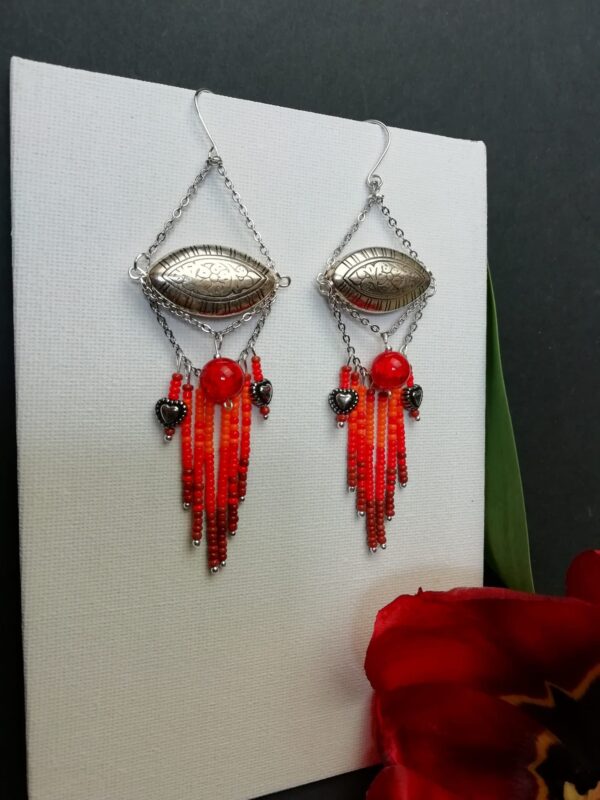 Large statement boho red and orange dangle earrings - product image 2