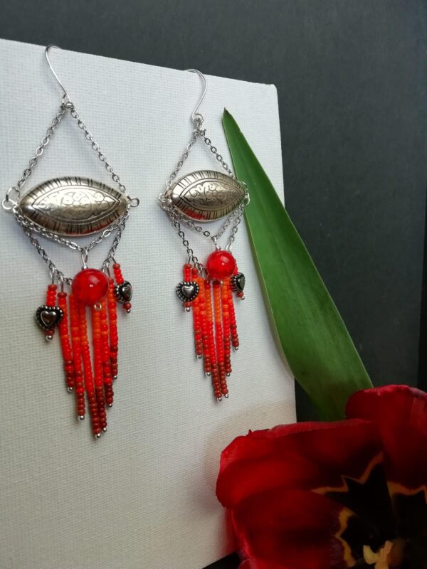 Large statement boho red and orange dangle earrings - product image 4