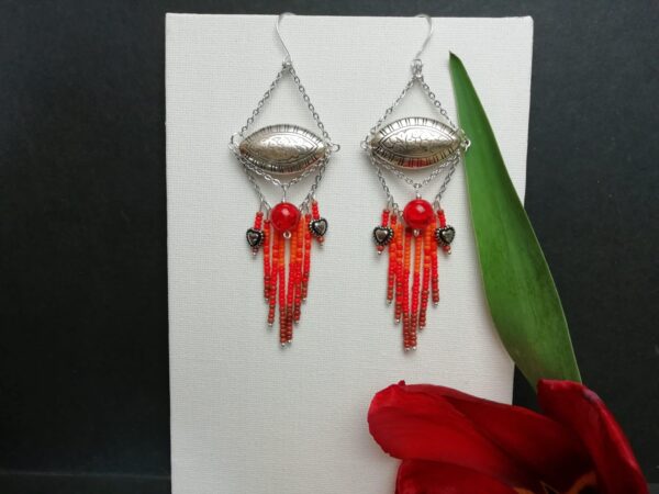 Large statement boho red and orange dangle earrings - main product image