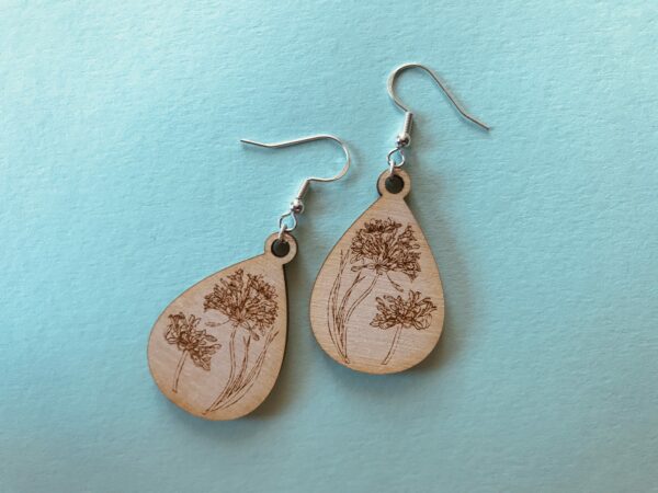 Floral Engraved Earrings | Agapanthus Engraved Plywood Earrings - main product image