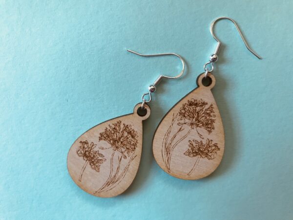 Floral Engraved Earrings | Agapanthus Engraved Plywood Earrings - product image 4