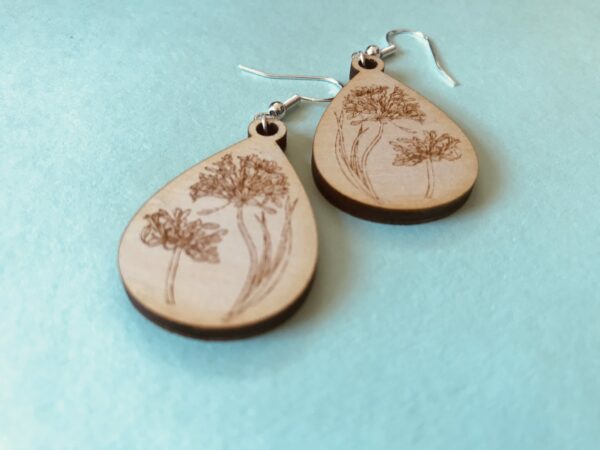 Floral Engraved Earrings | Agapanthus Engraved Plywood Earrings - product image 2