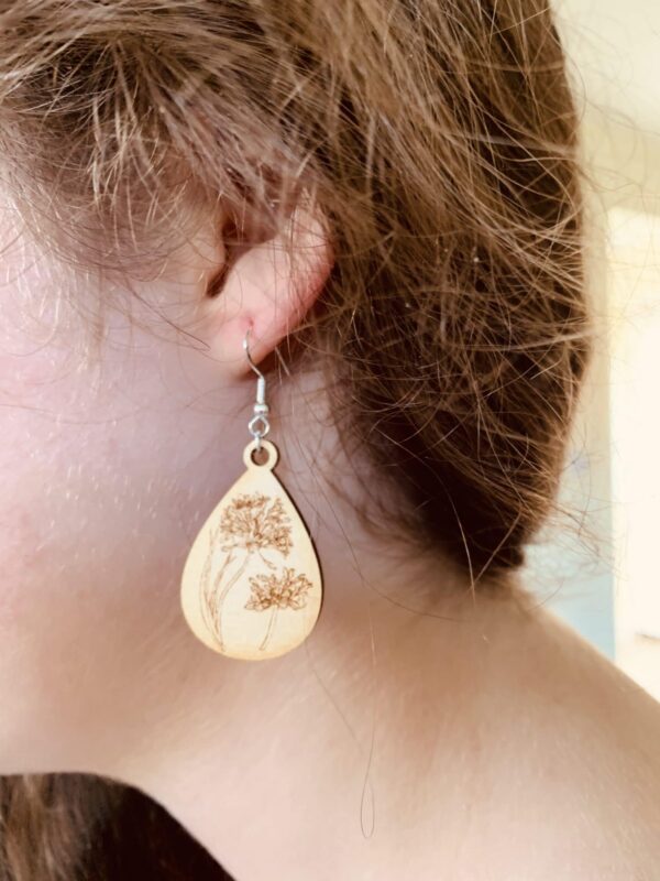 Floral Engraved Earrings | Agapanthus Engraved Plywood Earrings - product image 3