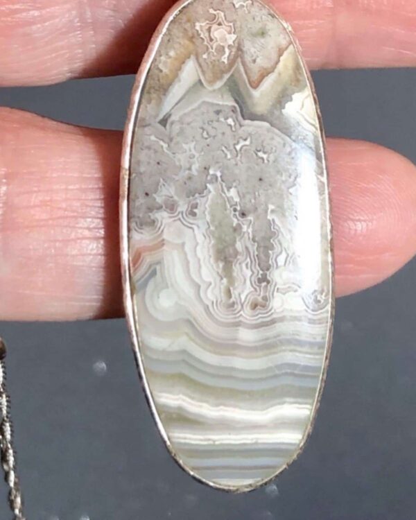 Crazy Lace Agate Natural gemstone pendant sterling Silver Stardust bead 18” twisted curb chain - product image 2