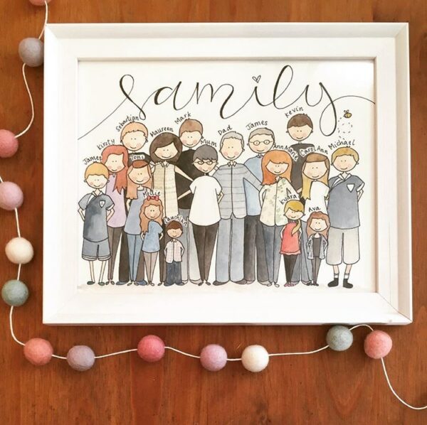 Bespoke, Hand Illustrated Family Portrait (10 x 8 ins) - main product image