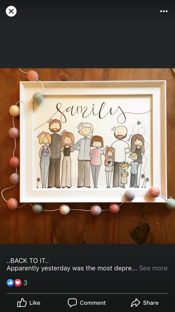 Bespoke, Hand Illustrated Family Portrait (10 x 8 ins) - product image 3