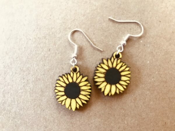 Sunflower Earrings | Lasercut Wood Flower Earrings | Novelty Gift Earrings - product image 4