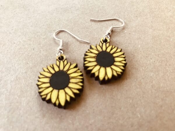 Sunflower Earrings | Lasercut Wood Flower Earrings | Novelty Gift Earrings - main product image