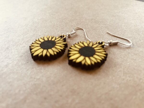 Sunflower Earrings | Lasercut Wood Flower Earrings | Novelty Gift Earrings - product image 3