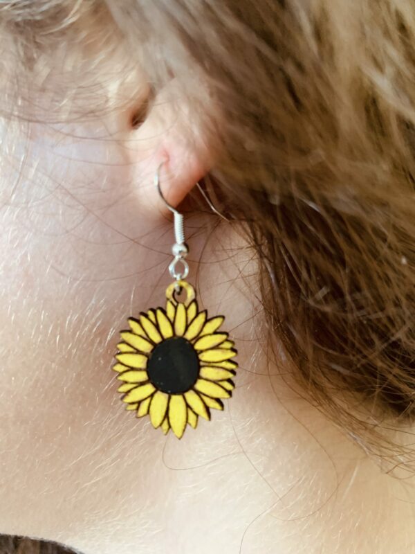 Sunflower Earrings | Lasercut Wood Flower Earrings | Novelty Gift Earrings - product image 5