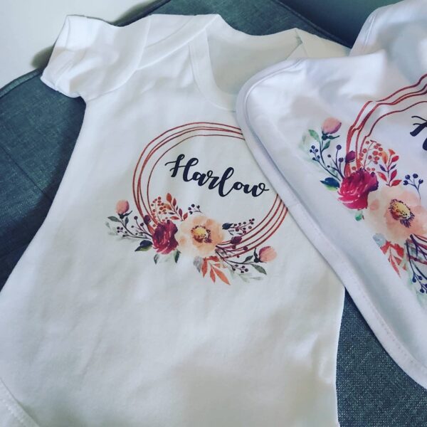 Baby Vest & Bib personalised floral design - main product image