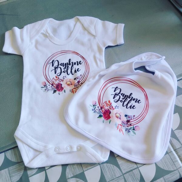 Baby Vest & Bib personalised floral design - product image 3