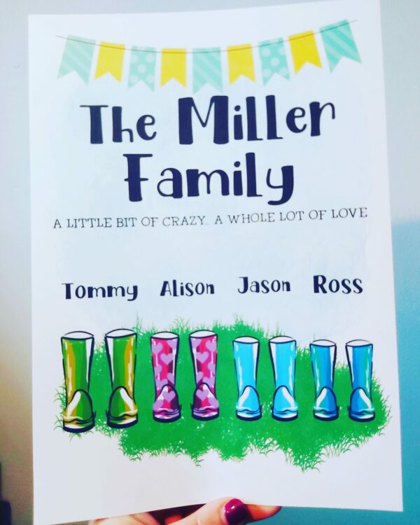 Personalised family wellie print A4 - product image 2