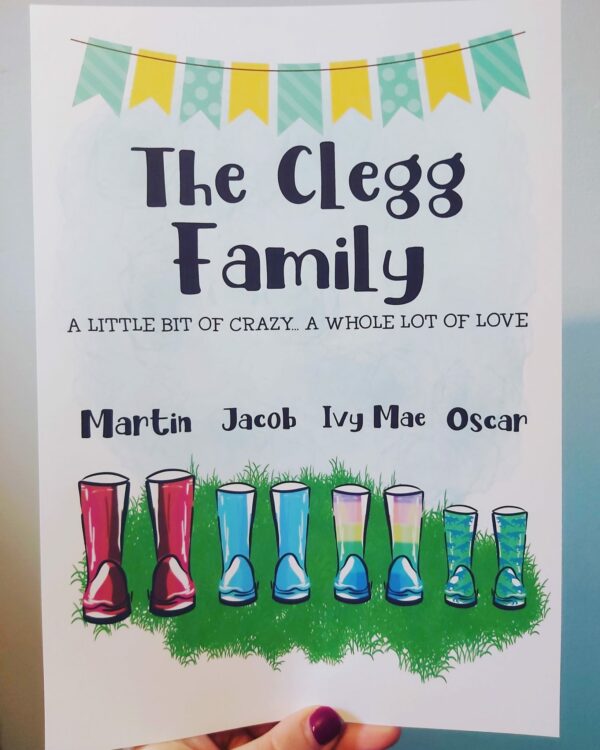 Personalised family wellie print A4 - product image 3