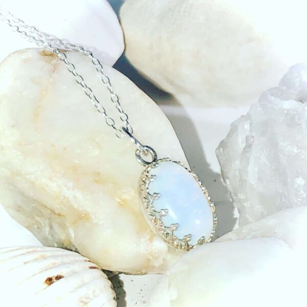 Opalite in fancy Sterling Silver bezel on 18” sterling Silver diamond cut curb chain - product image 2