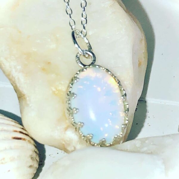 Opalite in fancy Sterling Silver bezel on 18” sterling Silver diamond cut curb chain - product image 4