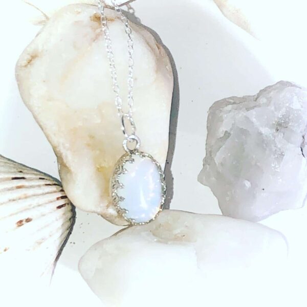 Opalite in fancy Sterling Silver bezel on 18” sterling Silver diamond cut curb chain - product image 5