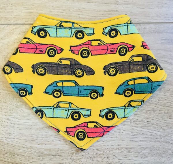 Yellow Cars bandana style dribble bib - main product image