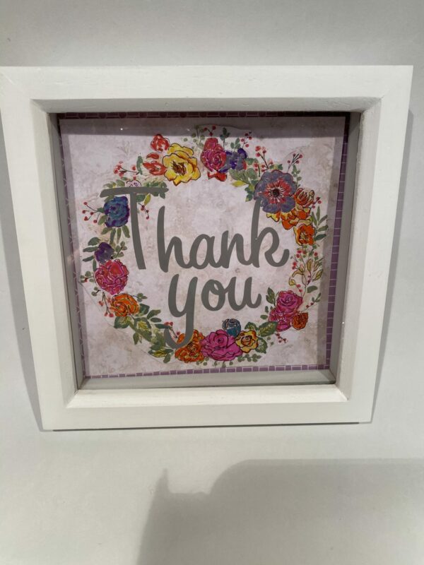 Deep Picture Frame “Thank you” Wall art decorated with flowers 15cm x 15cm - product image 2