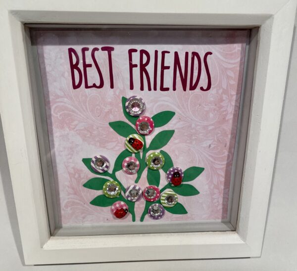 Deep Picture Frame “Best Friend ” Wall art, decorated with buttons and gems 15cm x 15cm - main product image