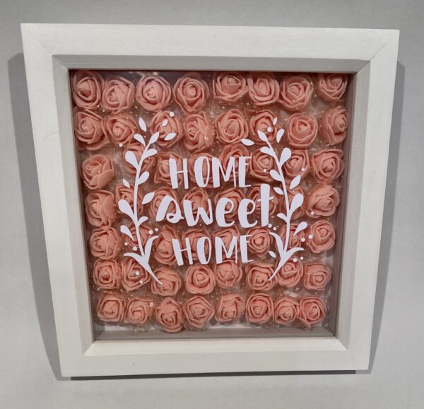 Deep Picture Frame “Home Sweet Home ” , Wall art, decorated with flowers 15cm x 15cm - main product image