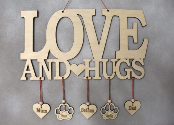 Love and Hugs personalised hanging sign - product image 2