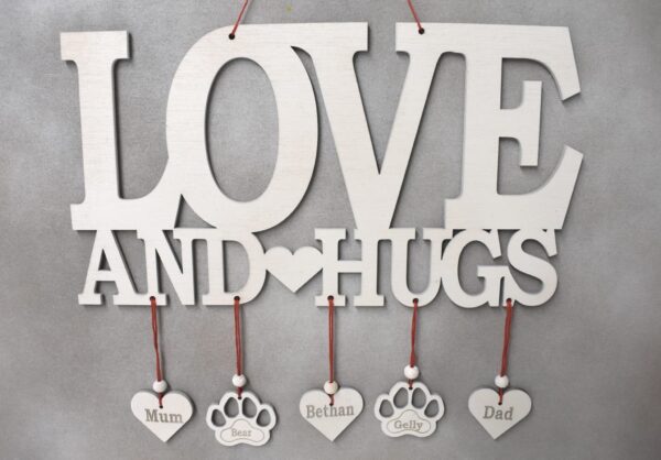 Love and Hugs personalised hanging sign - main product image