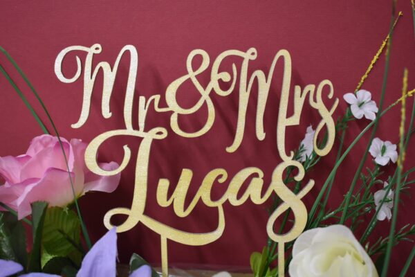 Wedding cake topper personalised Mr & Mrs classic font. - main product image