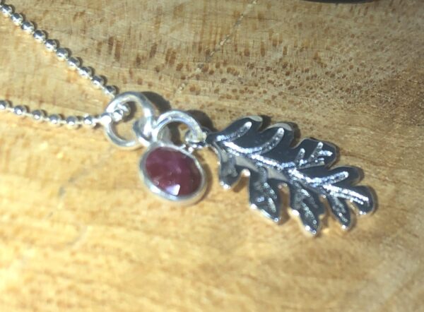 Natural Ruby gemstone charm sterling silver oakleaf pendant 16” chain - product image 4