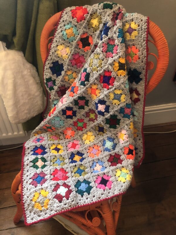 Cuddle-up-Tight Grey Crochet Granny Square Snuggle Blanket - main product image