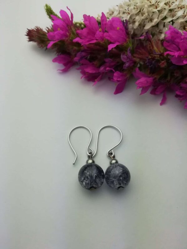 Silver dangle earrings, small silver earrings, grey earrings - main product image