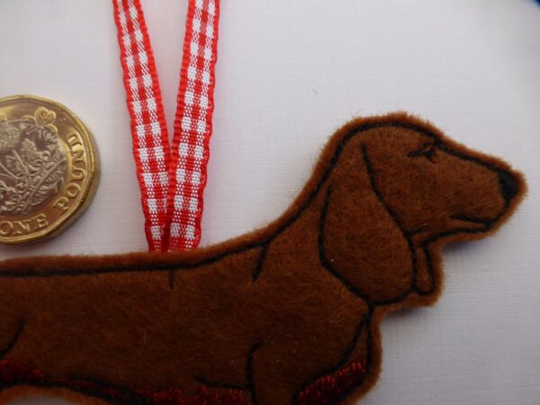 Dachsund embroidered felt hanging decoration – Christmas tree decoration - main product image