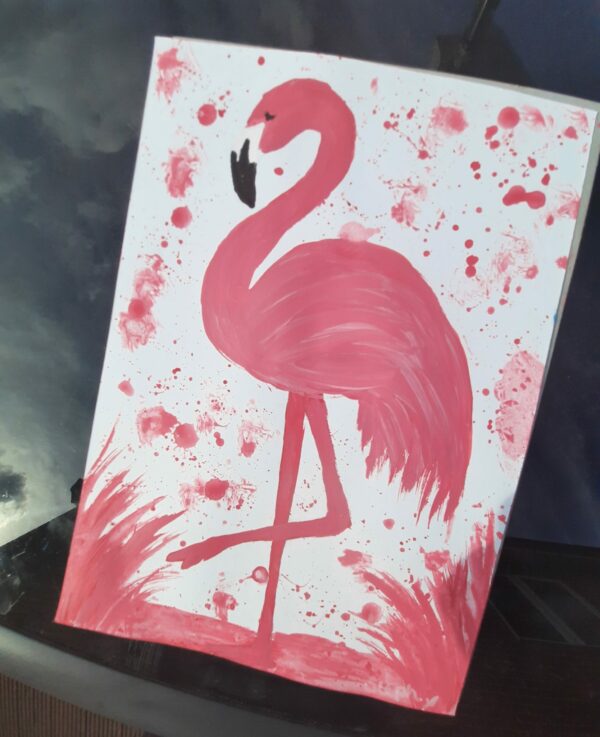 Pink Flamingo, Framed A4 painting, Original wall art - product image 2