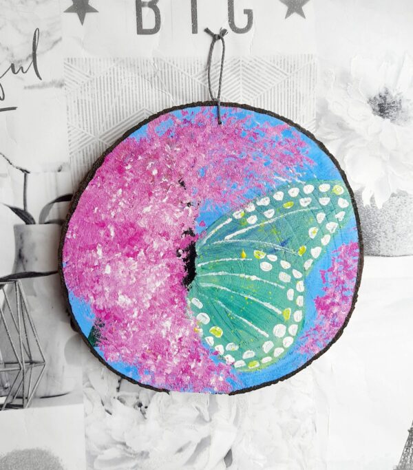 Painted butterfly log slice - product image 2