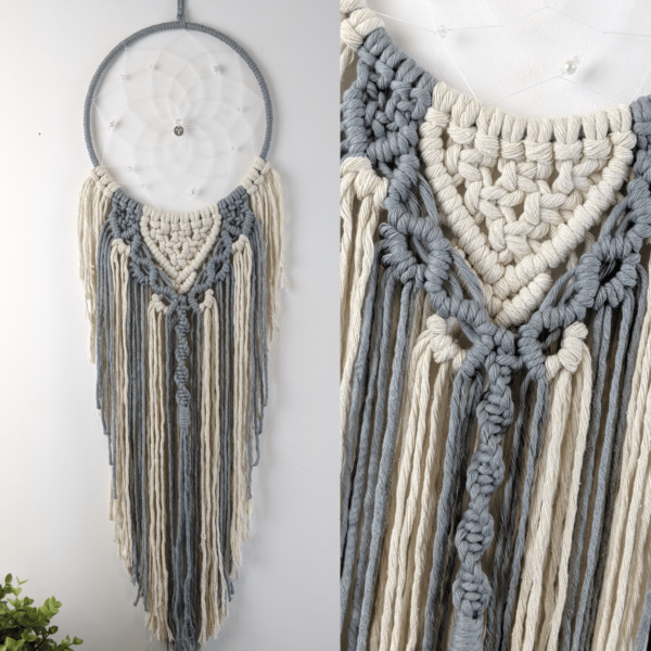 Macrame Dreamcatcher grey Boho Bedroom Nursery Wall Hanging - main product image