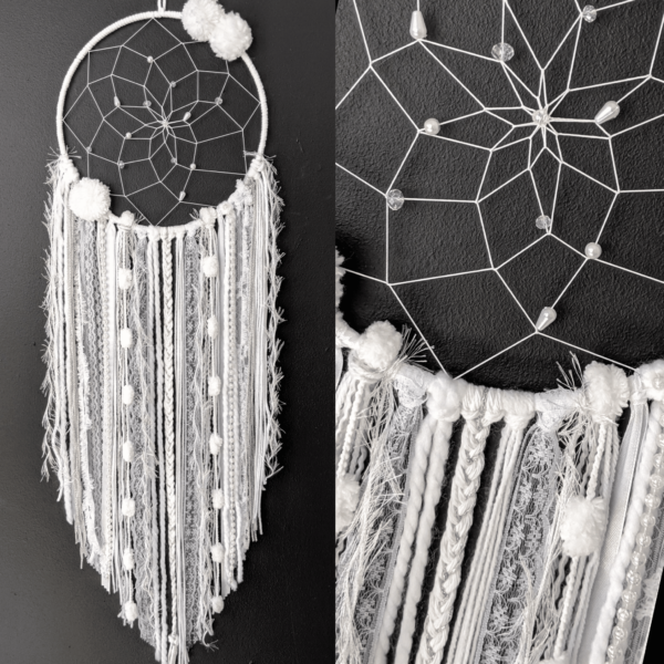 Dreamcatcher White Boho Dream Catcher Lace Ribbon Handmade Gift Home Decor Kids Bedroom Nursery - main product image