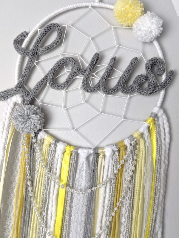 Personalised Dream Catcher Wall Hanging Nursery kids Yellow Lace Dreamcatcher Baby Handmade Gift - product image 2