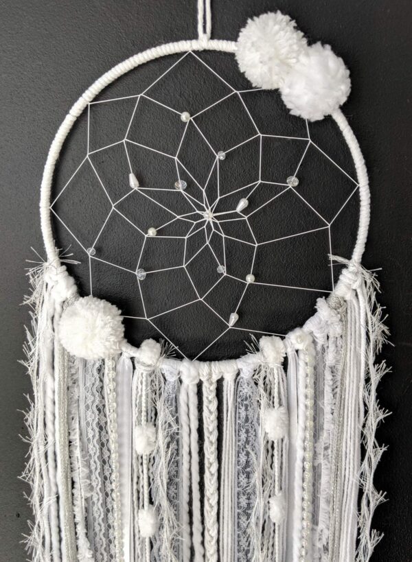 Dreamcatcher White Boho Dream Catcher Lace Ribbon Handmade Gift Home Decor Kids Bedroom Nursery - product image 3